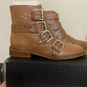 Studded Tan Leather Ankle Boots
